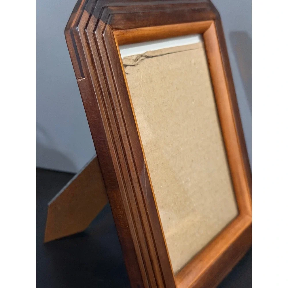 Vintage Wood Picture Frames Set of 2 Geometric Lines 5x7 Photo 9x7 Rustic